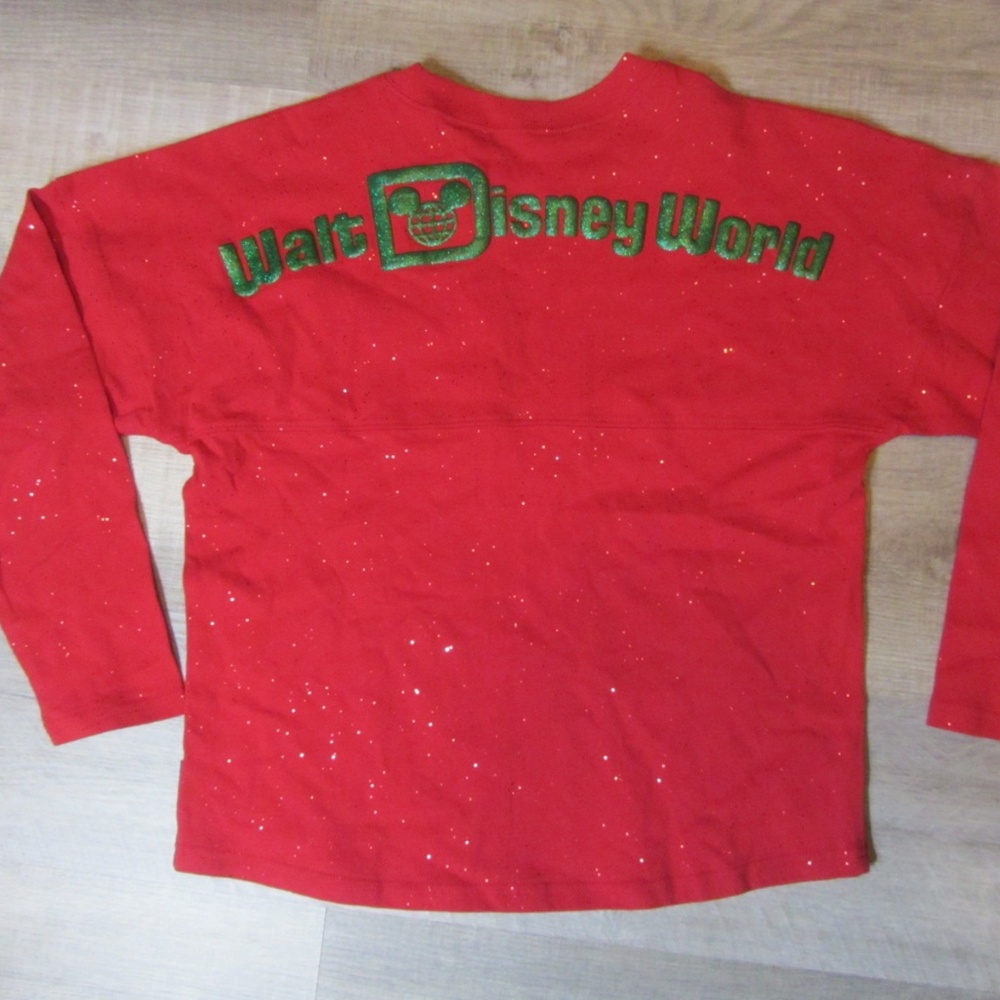 Disney Parks Spirit Jersey Youth XL Red Glitter Minnie Mouse Christmas Sparkle
